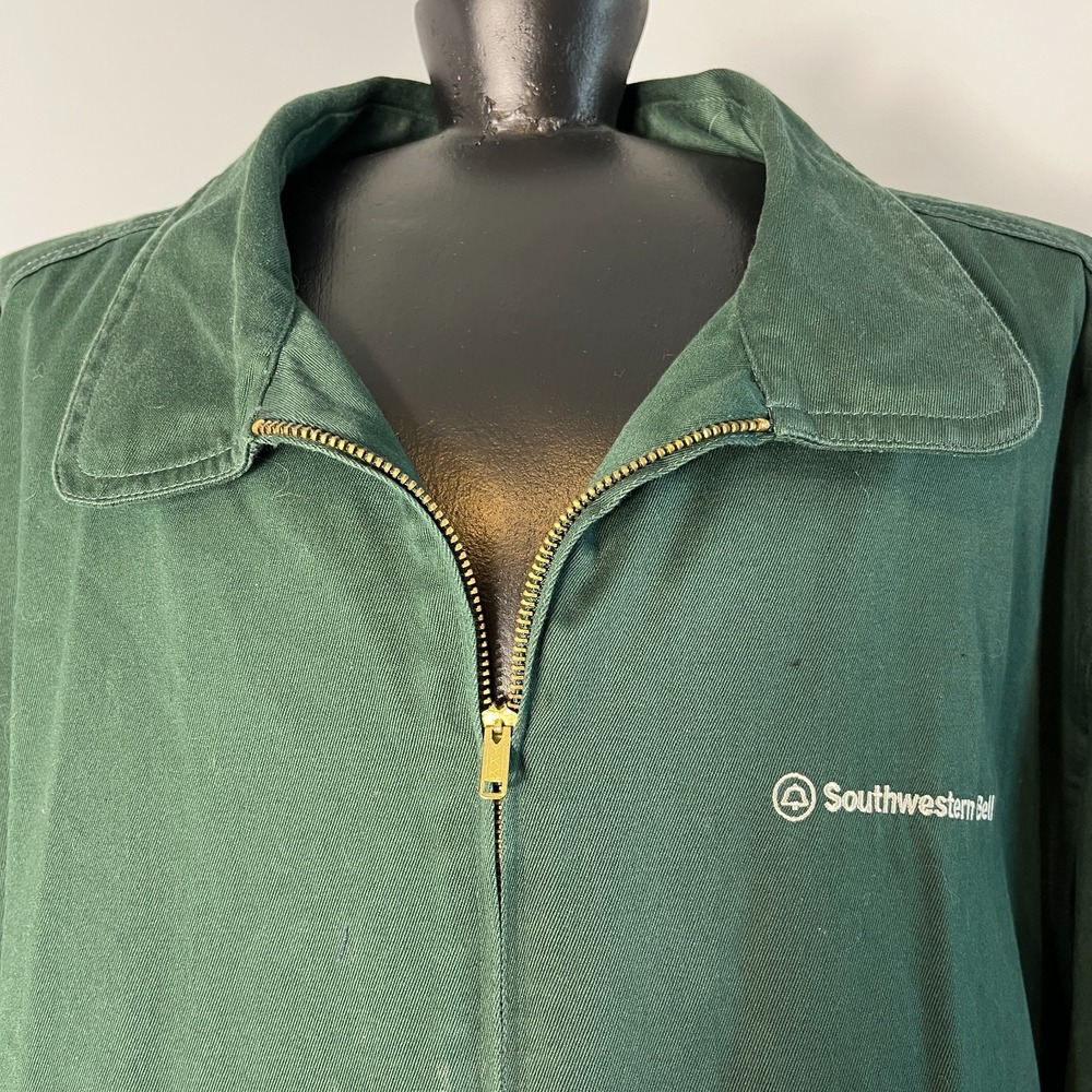 VTG Southwestern Bell Lands End Harrington Jacket Men LargeGreen Lightweight Zip - Picture 2 of 13